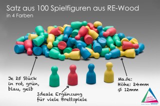 Set of 100 Pawns/Game pieces in 4 colours